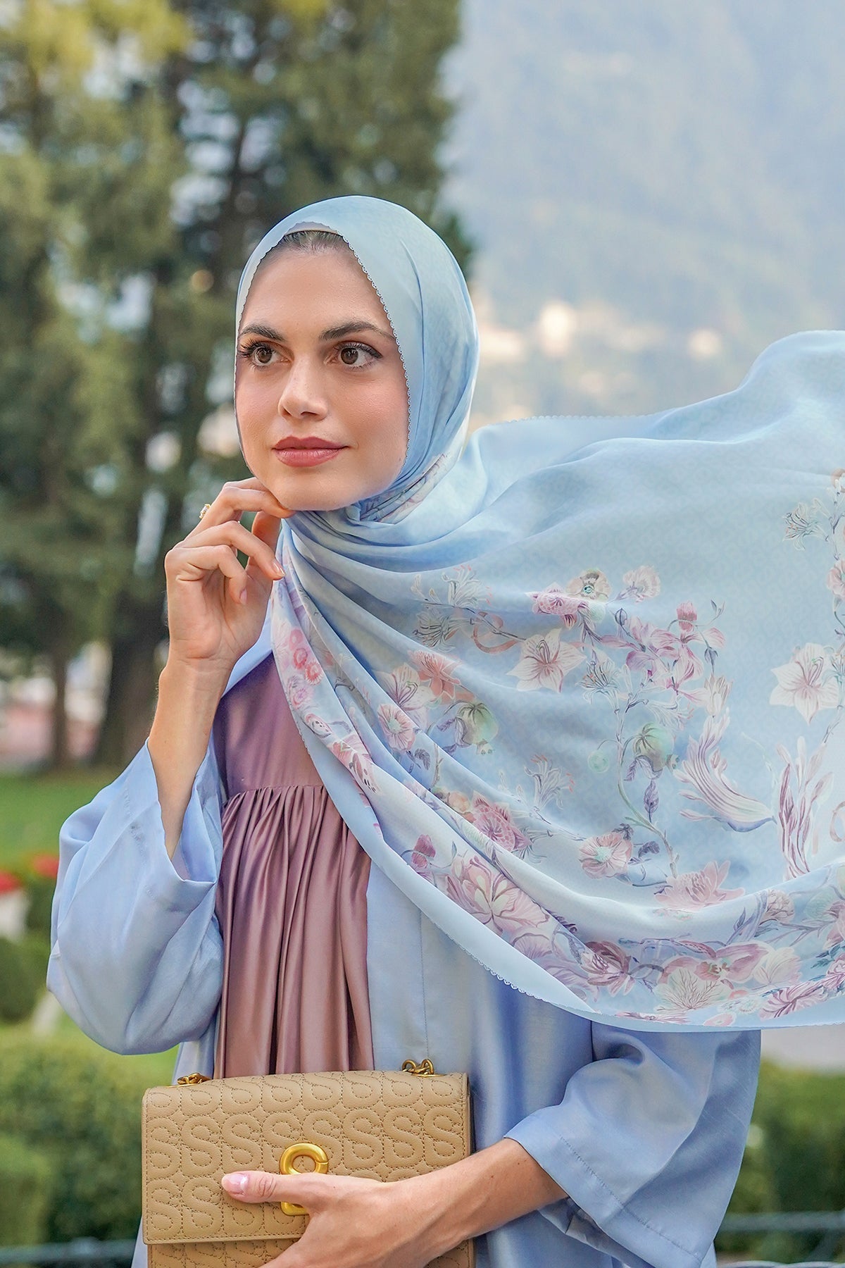 Farra Saten Şal - Blue Bell