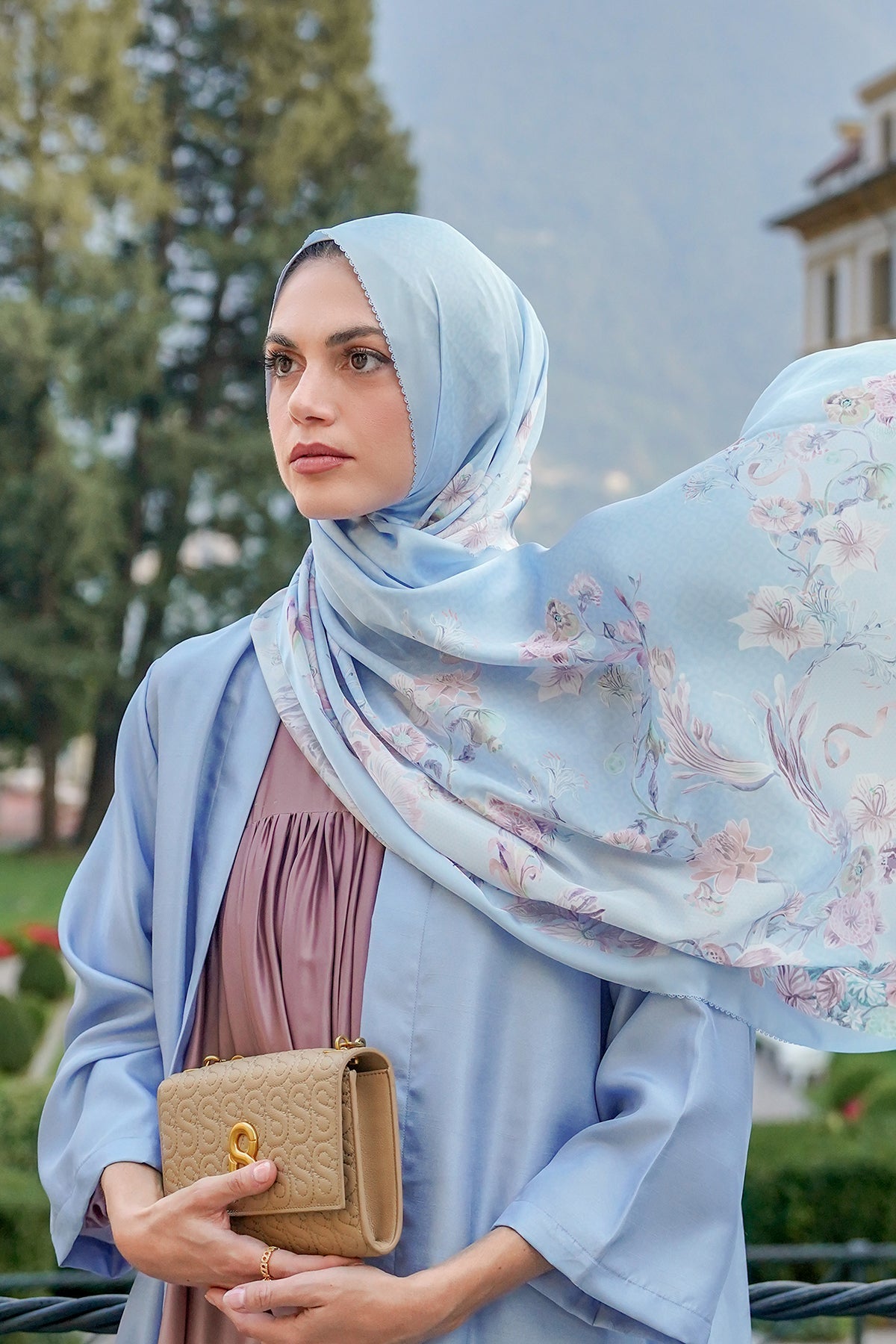 Farra Saten Şal - Blue Bell