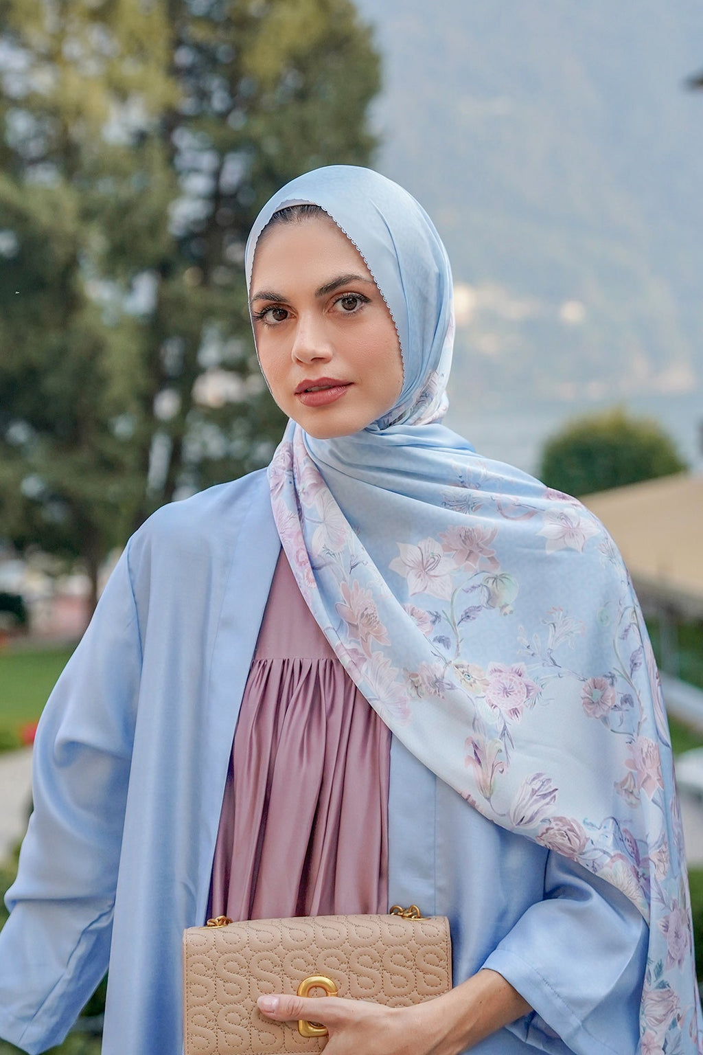 Farra Saten Şal - Blue Bell