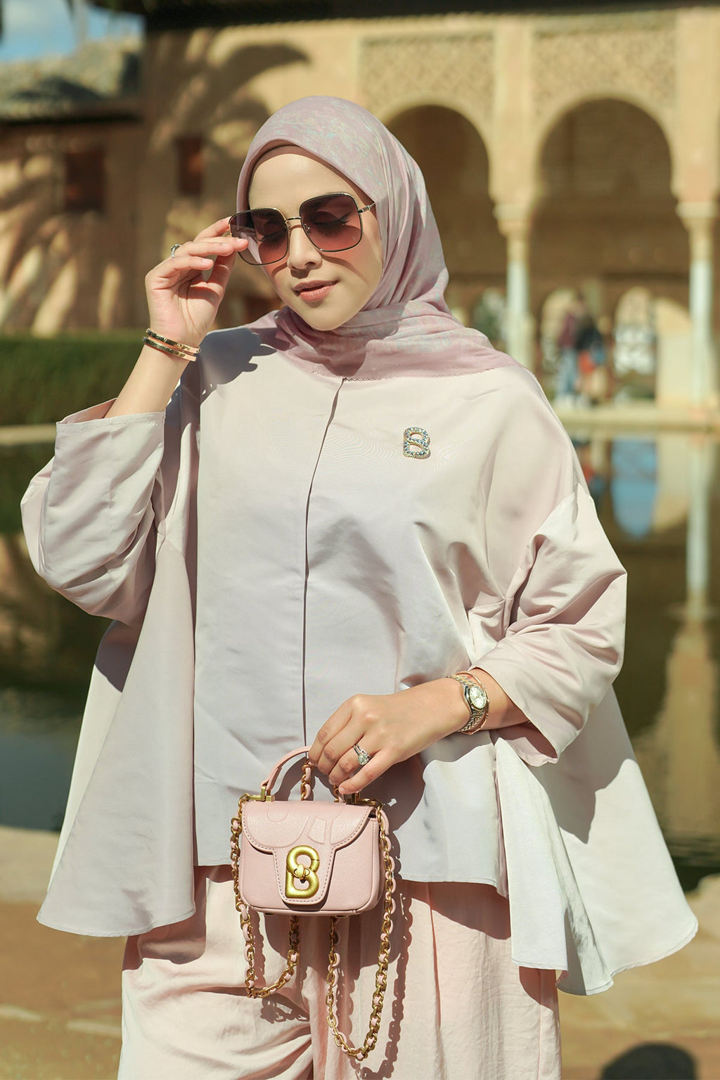 Granada Pleated Shawl - Pink Mist