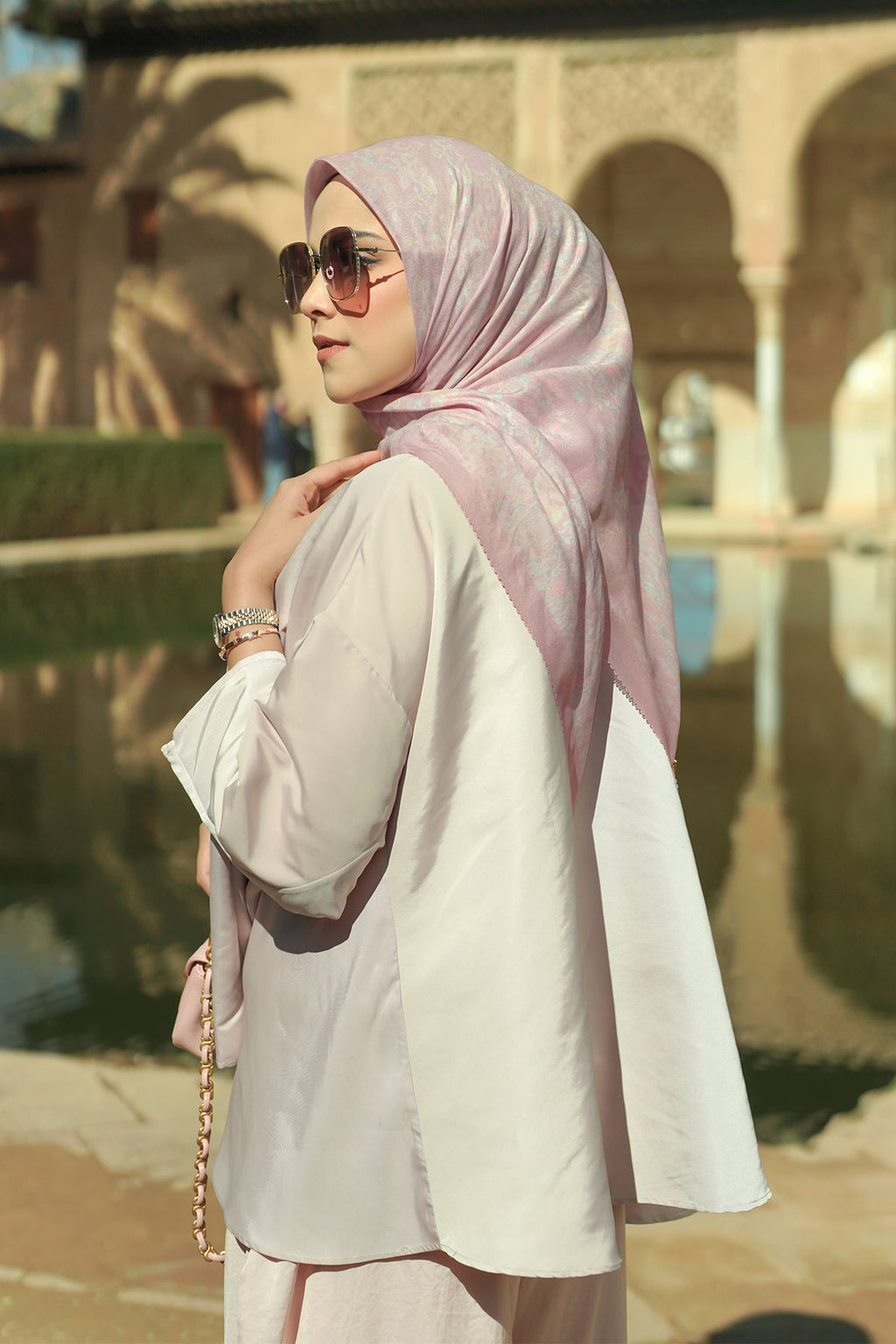 Granada Pleated Shawl - Pink Mist