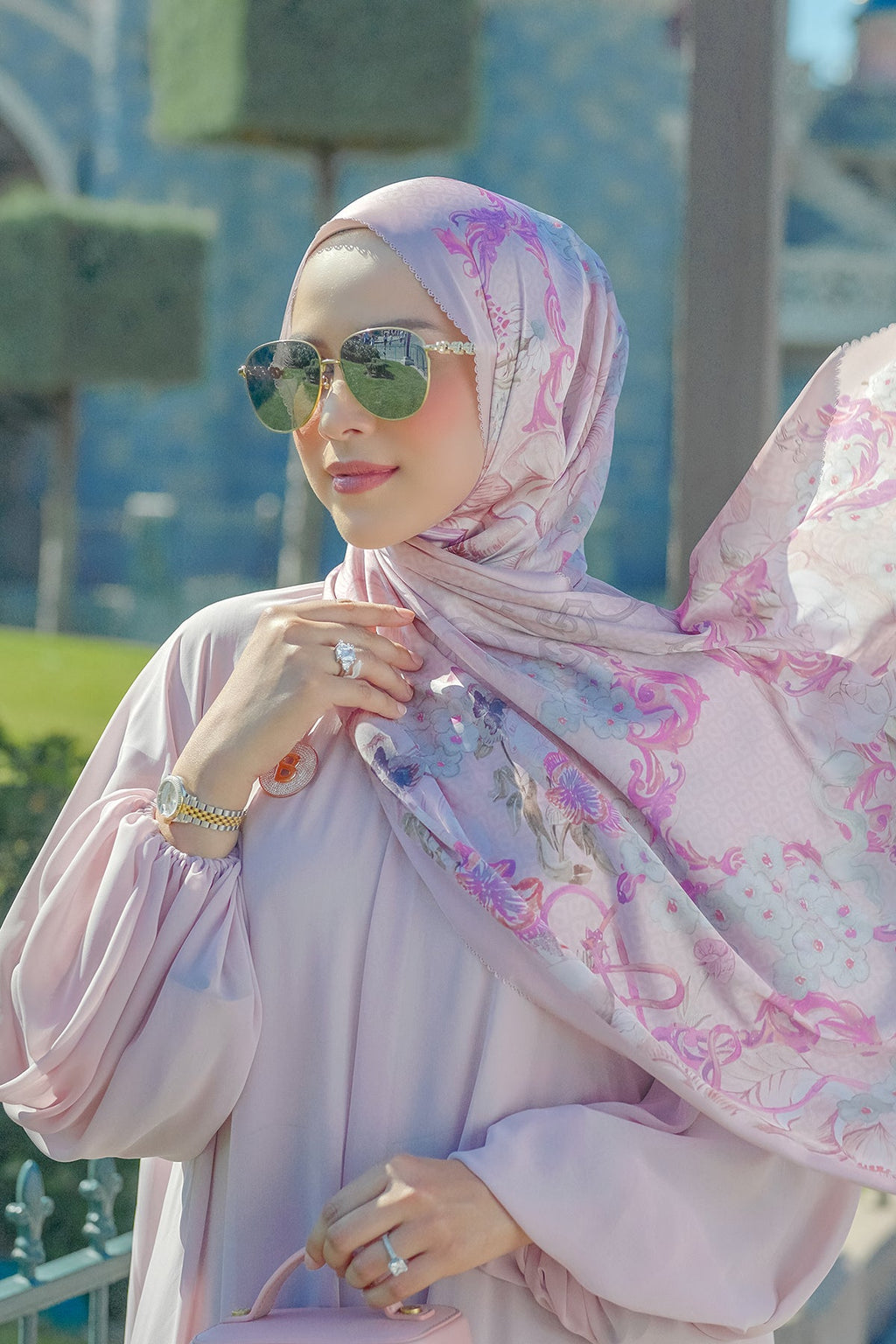 Wonderland Saten Şal - Mauve Rose