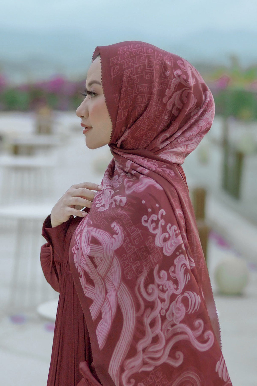 Wave Saten Şal - Maroon