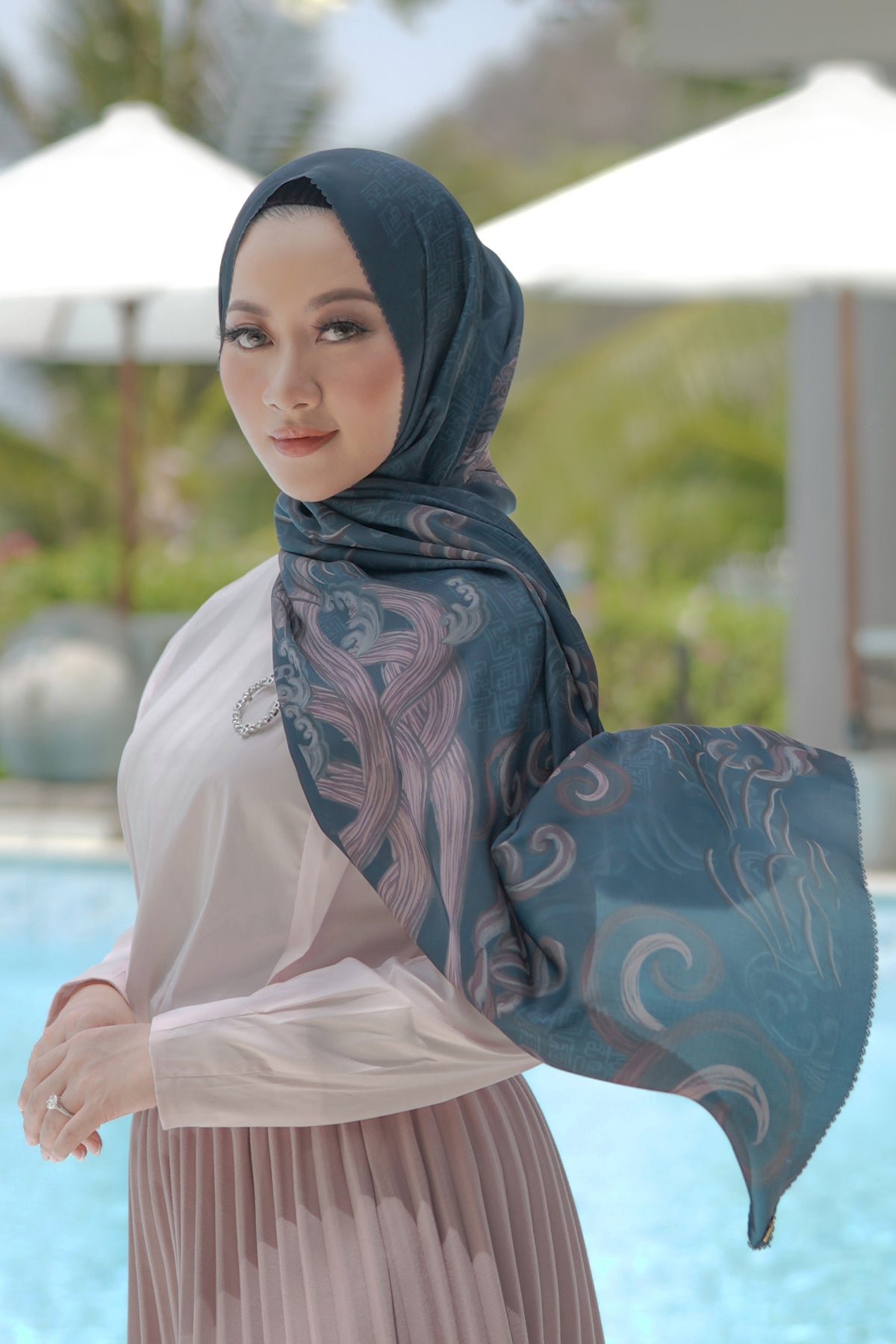 Wave Saten Şal - Midnight